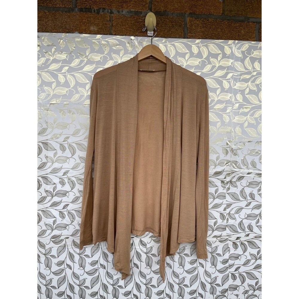 ALALA Small Neutral Tan Open Front Cardigan Soft Cashmere Blend Lagenlook
